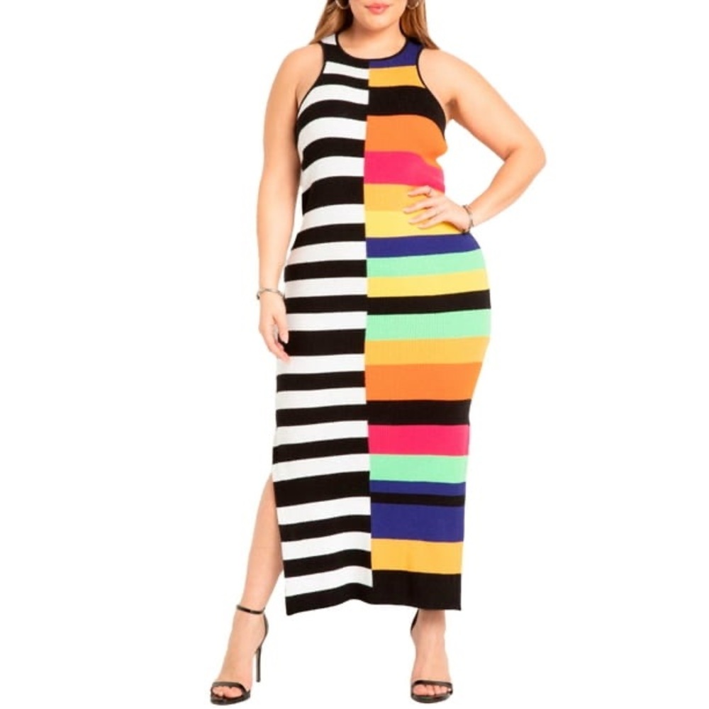 Eloquii Multicolor Striped Midi Dress